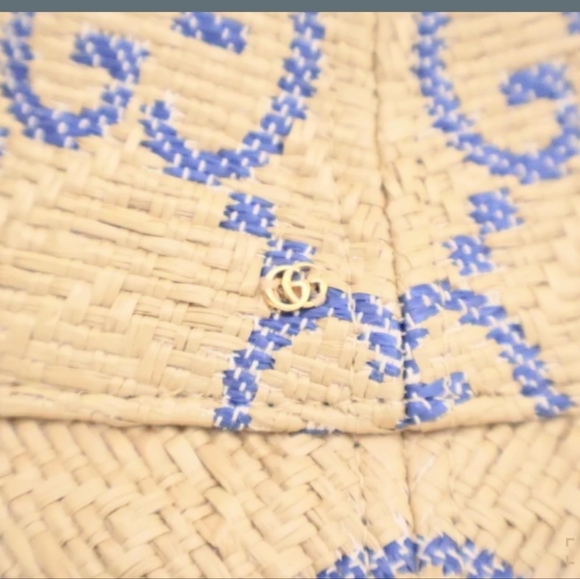 Nwt. Gucci bucket hat . M ,beige raffia blue GG .lined - Picture 7 of 8